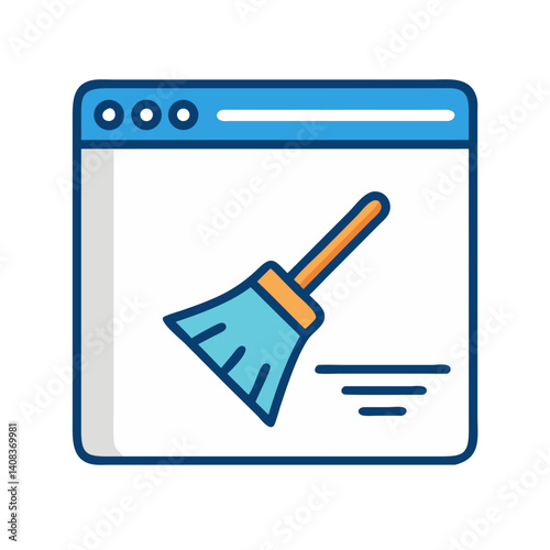 Web Page with Broom Icon Representing Malware Cleanup and Online Threat Removal