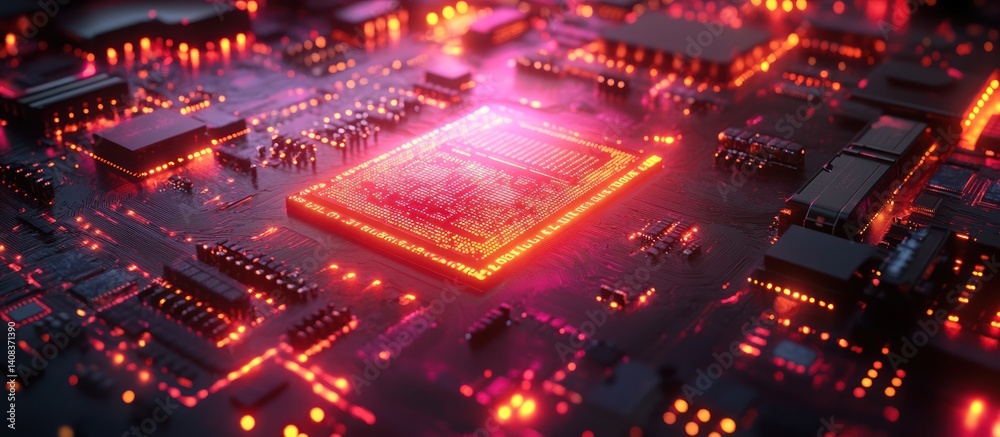 Glowing CPU on Motherboard. Glowing CPU on Motherboard.