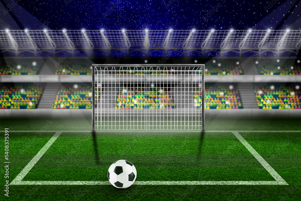 Fototapeta premium Soccer ball on football field at stadium