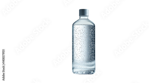 A refreshing bottle of sparkling water with bubbles isolated on a black background for versati