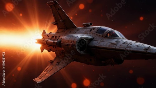 Spaceship navigating through a stellar explosion in a distant galaxy during an intense battle for survival