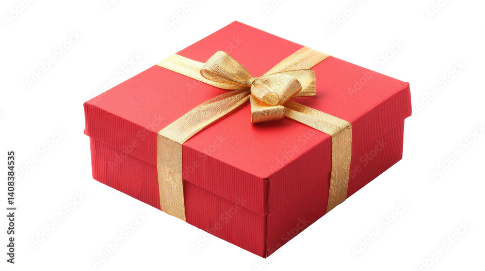 Fototapeta premium Bright red gift box with a golden ribbon, perfect for celebrations and special occasions
