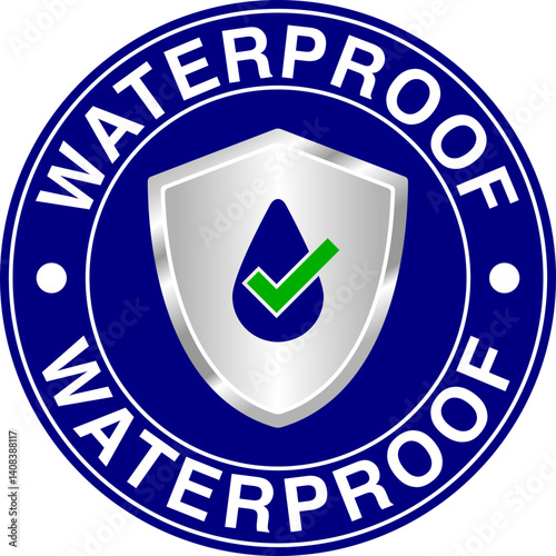 waterproof badge vector for product.. Water protection, liquid proof protection. circular with water drop check mark. Anti wetting material,shield illustration 1