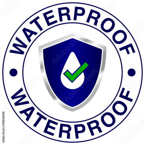 waterproof badge vector for product.. Water protection, liquid proof protection. circular with water drop check mark. Anti wetting material,shield illustration 2