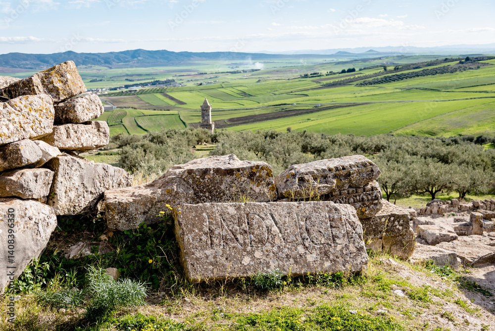 Ruins of Roman temples in Dougga, Tunisia