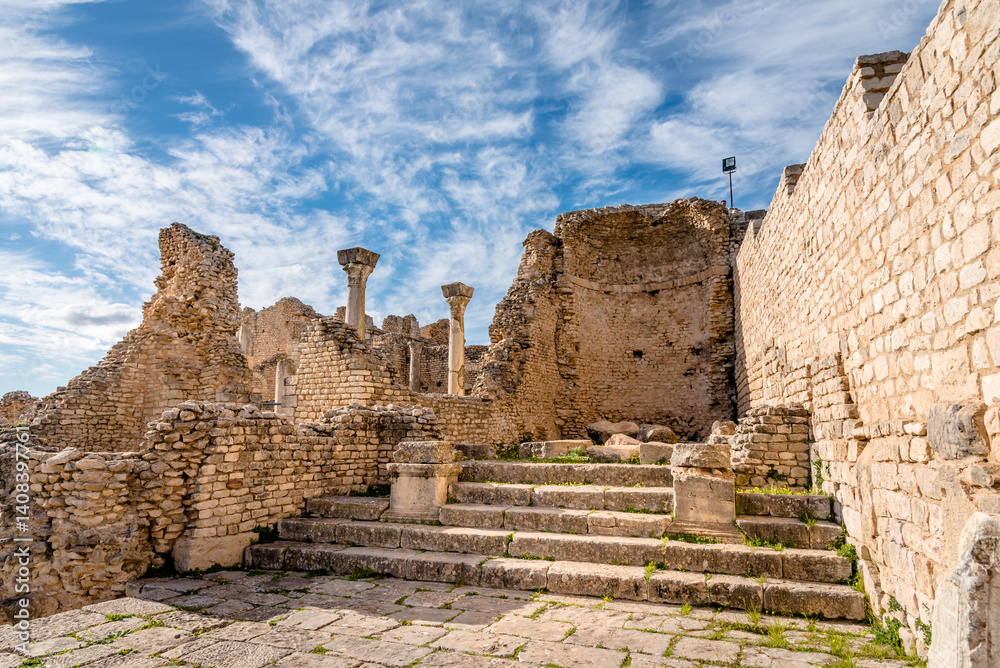 Ruins of Roman temples in Dougga, Tunisia