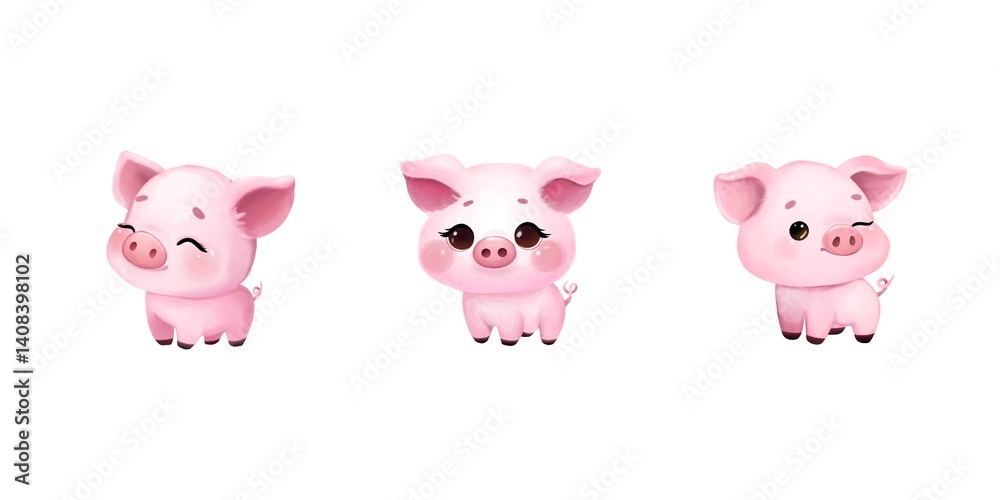 cute pink piglets, clipart, isolate, watercolor, white background cute pink piglets, clipart, isolate, watercolor, white background