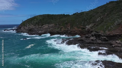 Aerial view of Búzios' stunning coastline, a vibrant tourist destination known for its beach lifestyle in the Lake District