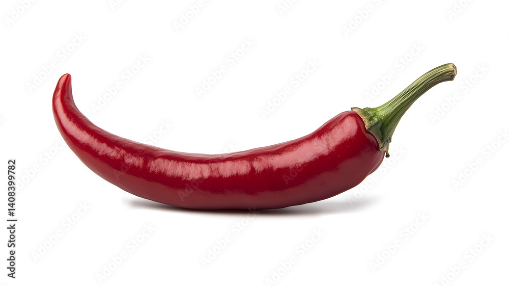 A red pepper is shown in its natural form, with the stem and the green top still attached A red pepper is shown in its natural form, with the stem and the green top still attached