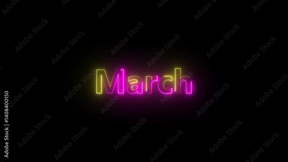 Abstract glowing march month text neon light effect animation. month of may Effect Symbol with black background.. Abstract glowing march month text neon light effect animation. month of may Effect Symbol with black background..