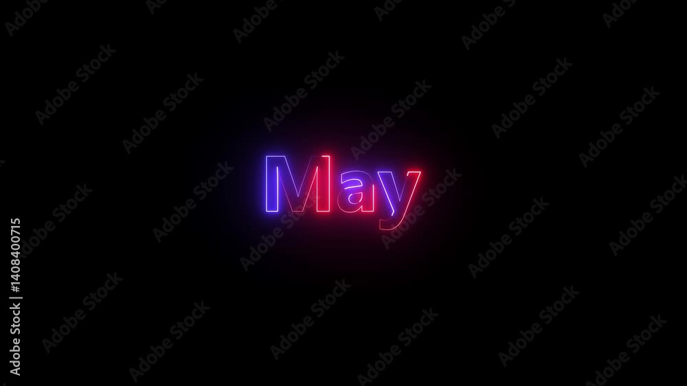 Abstract glowing may month text neon light effect animation. month of may Effect Symbol with black background.. Abstract glowing may month text neon light effect animation. month of may Effect Symbol with black background..