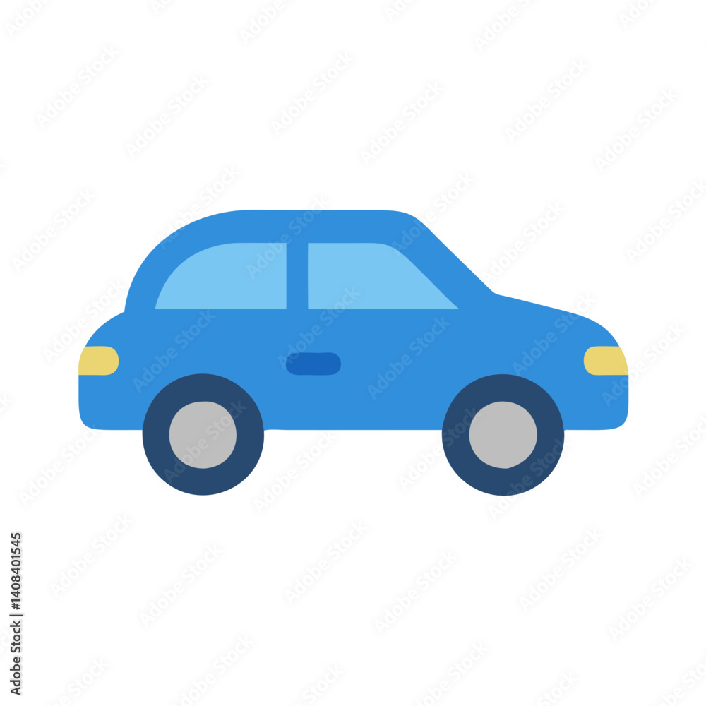 Blue car icon in a simple vector style on a white background Blue car icon in a simple vector style on a white background