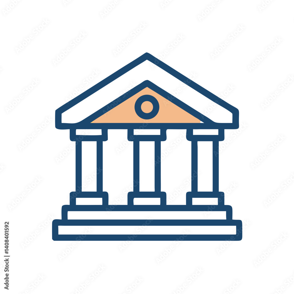 Iconic courthouse building in vector style with blue and orange colors Iconic courthouse building in vector style with blue and orange colors