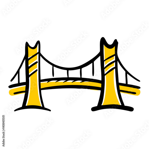 Hand-drawn yellow bridge icon illustration  