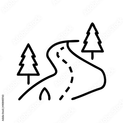 Hiking trail illustration with trees and winding path  