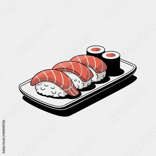 Nigiri Sushi Set on Ceramic Tray with Clean Shadows