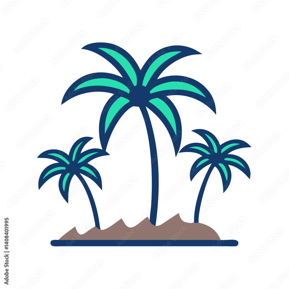 Fototapeta premium Tropical Palm Trees Vector Illustration on Sandy Background 