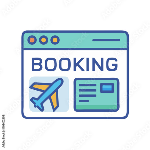 Travel Booking Icon in Flat Design with Airplane and Card  