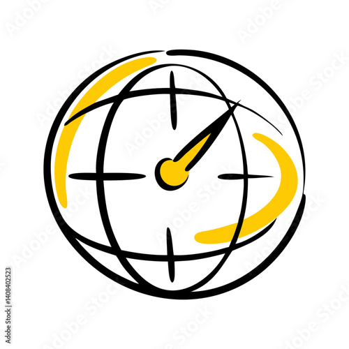 World Clock Icon Design with Clock Hands on Globe  