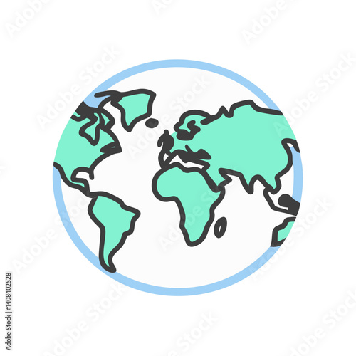 World Map Icon in Vector Style with Blue and Green Colors  