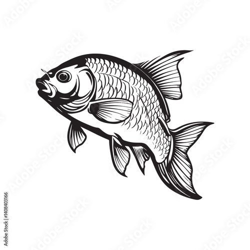 Black and White Carp Fish Vector Illustration,
Stylized Carp Fish Silhouette Art,
Bold Carp Fish Logo Design,
Tribal Style Carp Fish Vector,
Detailed Carp Fish Illustration for Design
