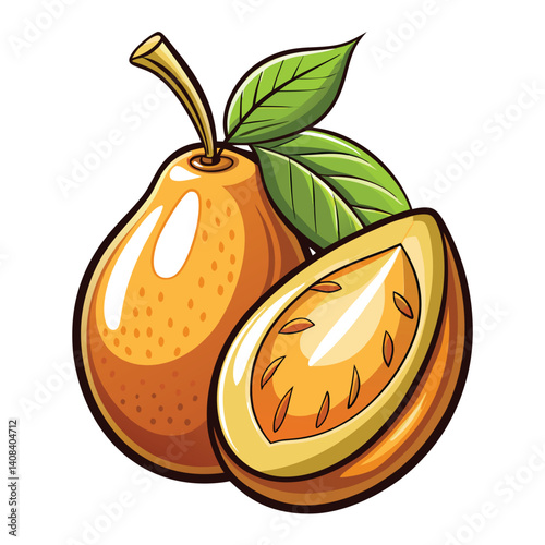 Ripe pear and slice illustration