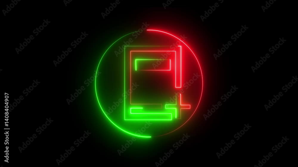 Neon Dictionary add Book icon red green color on motion graphics with black background.. Neon Dictionary add Book icon red green color on motion graphics with black background..