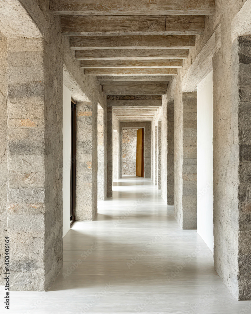 Obraz premium Elegant hallway showcasing reinforced concrete structure in modern private residence