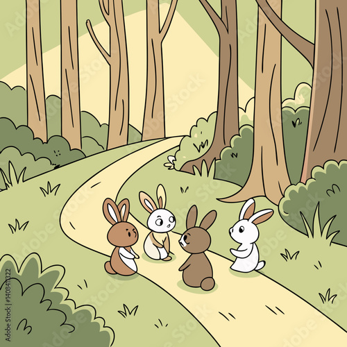 A charming illustration showcases a brown rabbit nestled within a beautiful autumnal forest. Generative ai.