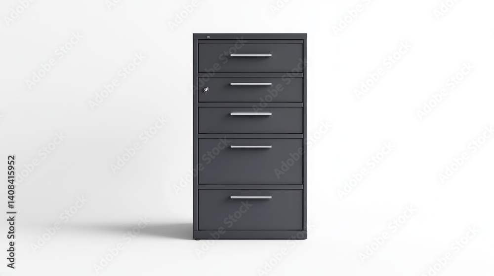 Modern Black Filing Cabinet with Five Drawers for Office Organization and Storage Solutions
