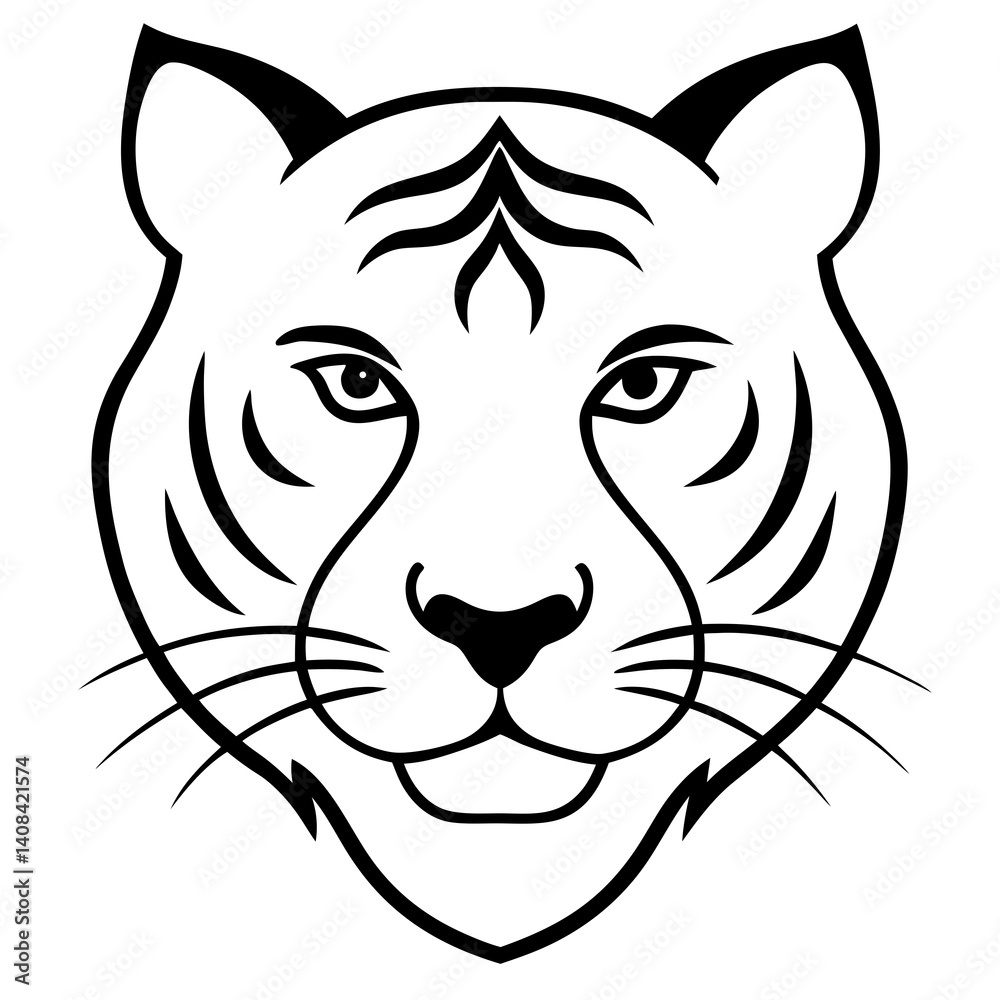 Obraz premium Tiger Face Line Art Vector Illustration | Minimalist Wild Cat Sketch | Hand-Drawn Tiger Head Outline | Fierce Jungle Animal Artwork | Elegant Wildlife Design for Logos, Tattoos, Prints, and Digital Pr