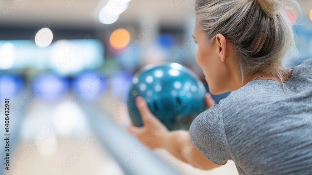 Young woman releasing bowling ball in a bowling alley Young woman releasing bowling ball in a bowling alley