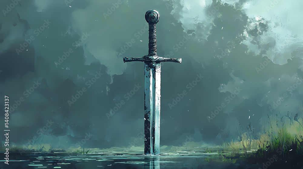 Naklejka premium Sword. Reality-Warped Sword. Illustration
