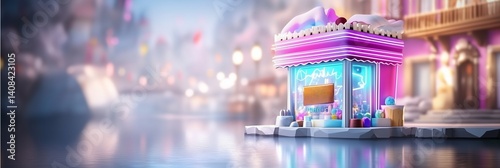 Charming ice cream shop winter wonderland digital art snowy environment wide angle festive concept for seo impact photo