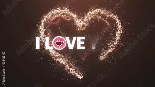 animated text i love you with sparkling gold light effect
