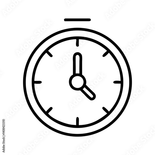 black outline icon of analog clock or stopwatch showing time, simple round timer vector illustration, isolated on white background