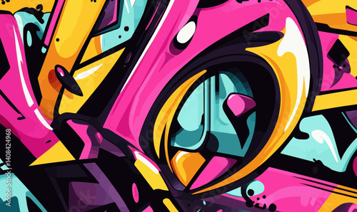 Dynamic Urban Graffiti Street Art Vector Illustration with Bold Abstract Colors