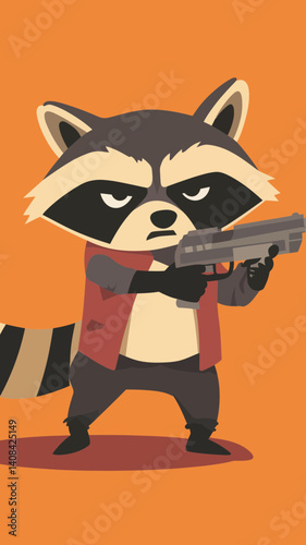 Angry Cartoon Raccoon Holding Gun - Wild Animal Vector Illustration for Humor or Attitude Concepts