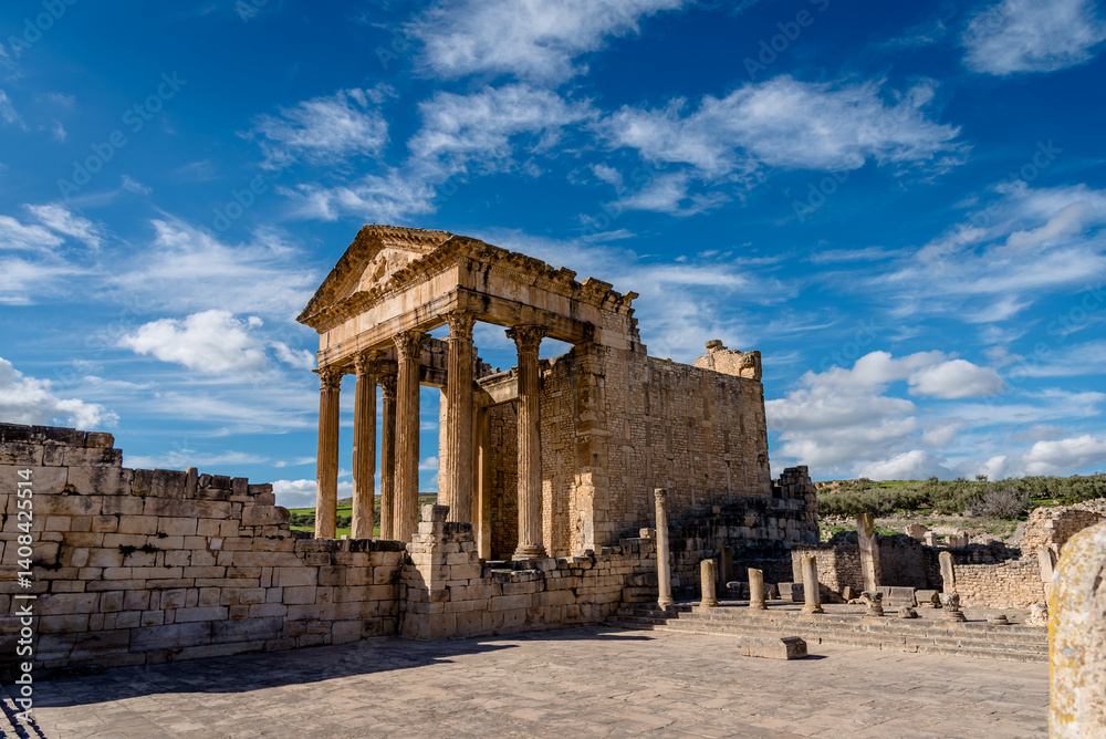 Ruins of Roman temples in Dougga, Tunisia