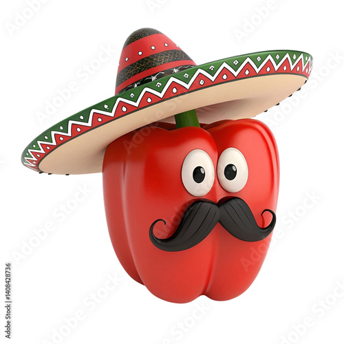 Festive red chili peppers with mustaches and sombreros on a transparent background. Perfect for Cinco de Mayo decor, invites, or party designs.