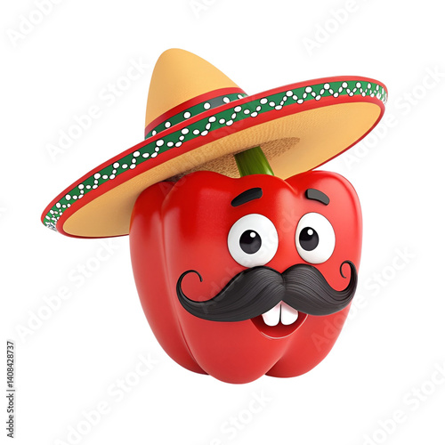 Festive red chili peppers with mustaches and sombreros on a transparent background. Perfect for Cinco de Mayo decor, invites, or party designs.