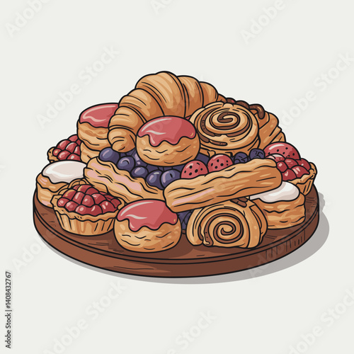 Assorted Pastry Platter with Croissants, Tarts, and Eclairs