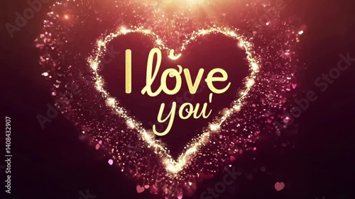 animated text i love you with sparkling gold light effect