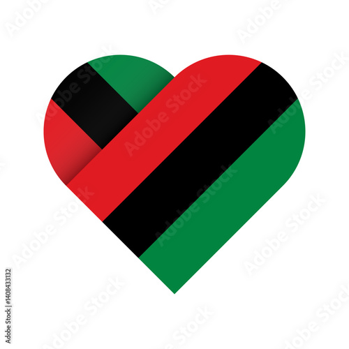 Pan African flag heart shape vector illustration. Love heart with Pan African flag colours. Pan African Juneteenth freedom day flag heart symbol.