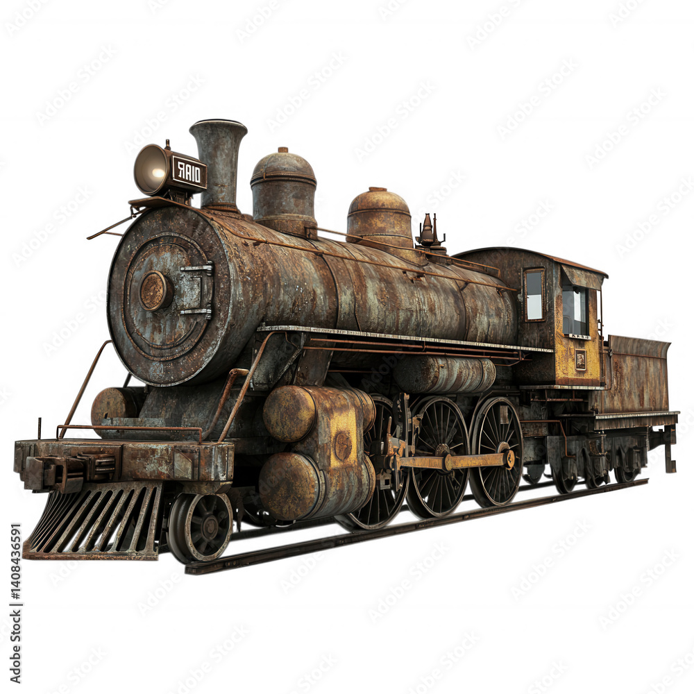 Naklejka premium Vintage Steam Locomotive: A meticulously detailed image of a vintage steam locomotive, showcasing its weathered exterior, intricate mechanics, and powerful presence on the tracks.