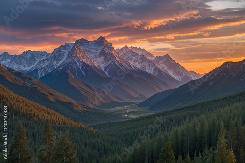 Breathtaking Sunset Over Cedar Forest and Sayan Mountains in Siberia Ergaki National Park
