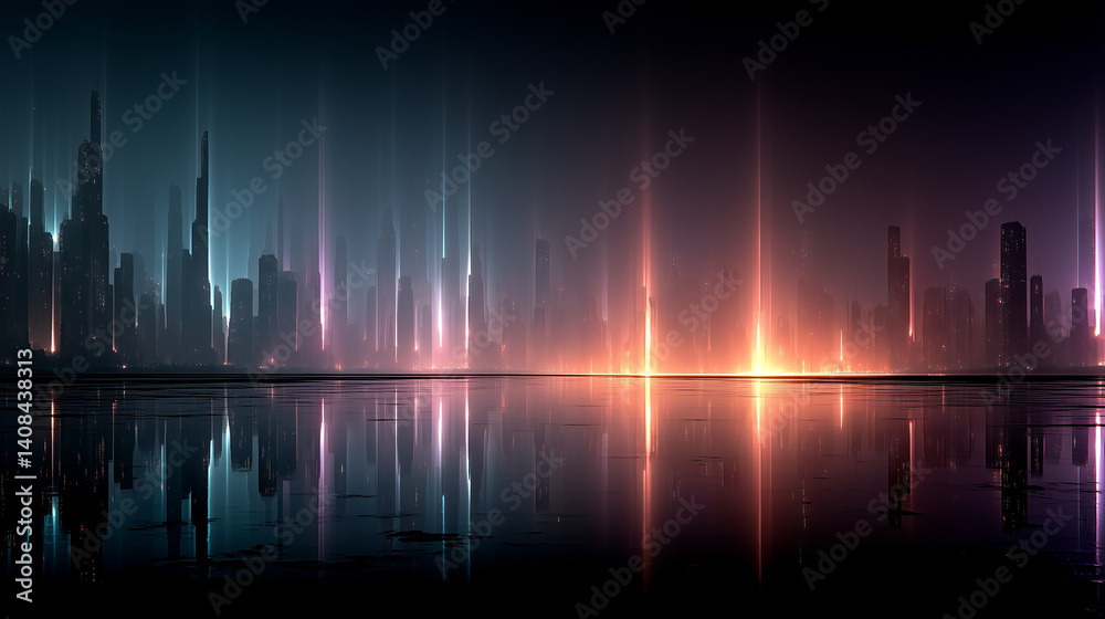 Fototapeta premium Fond d’écran cyberpunk d’une ville futuriste de nuit