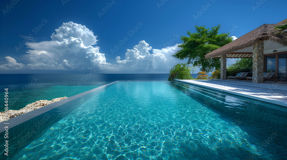 Obraz premium Oceanview Infinity Villa Azure Water Tropical Resort for Summer Getaways.