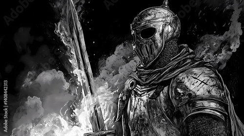 Knight of steel in the crucible of war. Haunting Crucible. Illustration