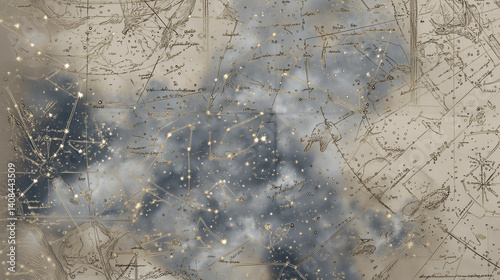 Illustration céleste vintage dans le style des cartes astronomiques anciennes